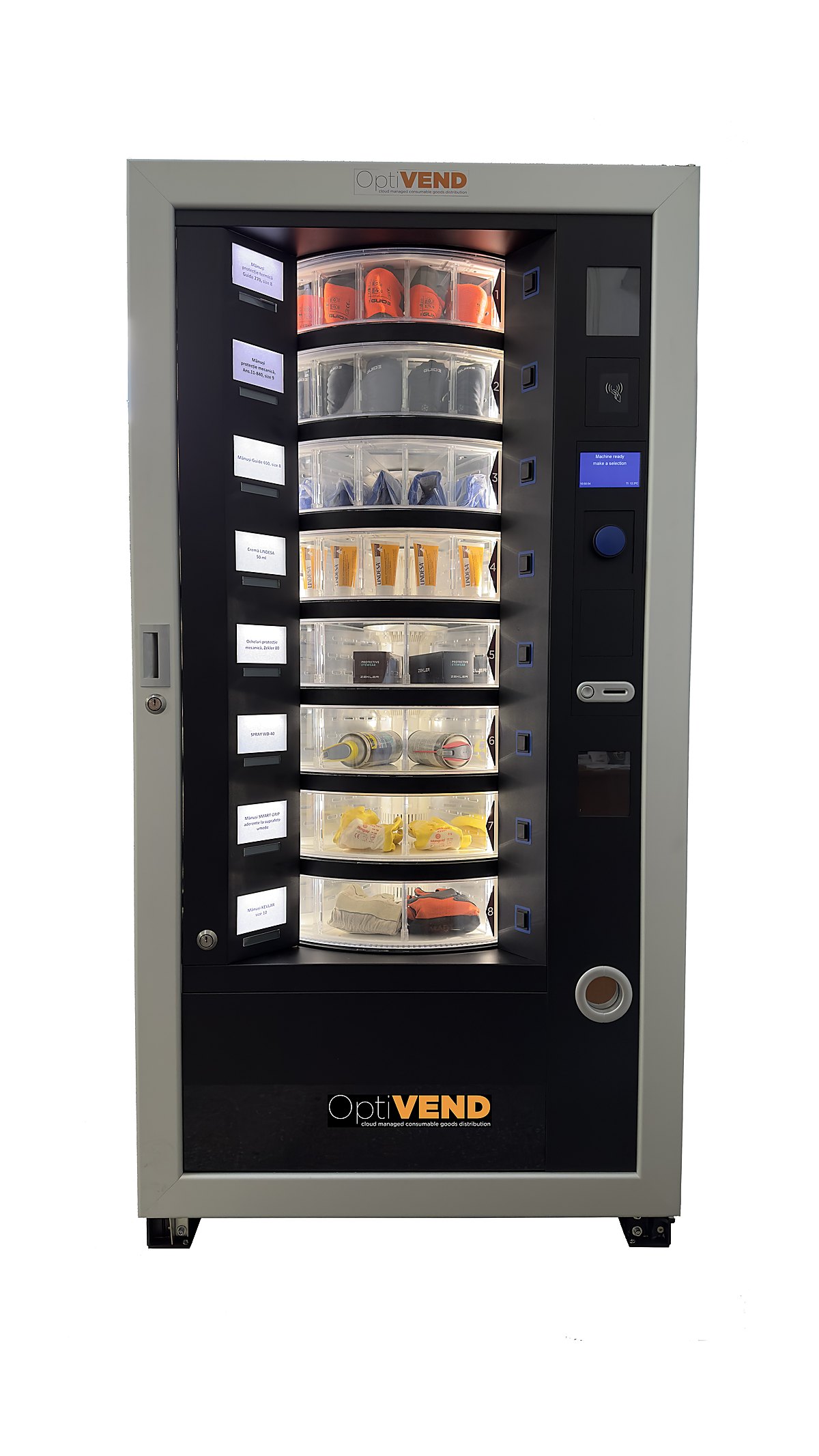 Automat OptiVEND cu discuri transparente — soluție branduită pentru produse fragile, voluminoase sau cu funcție de retur